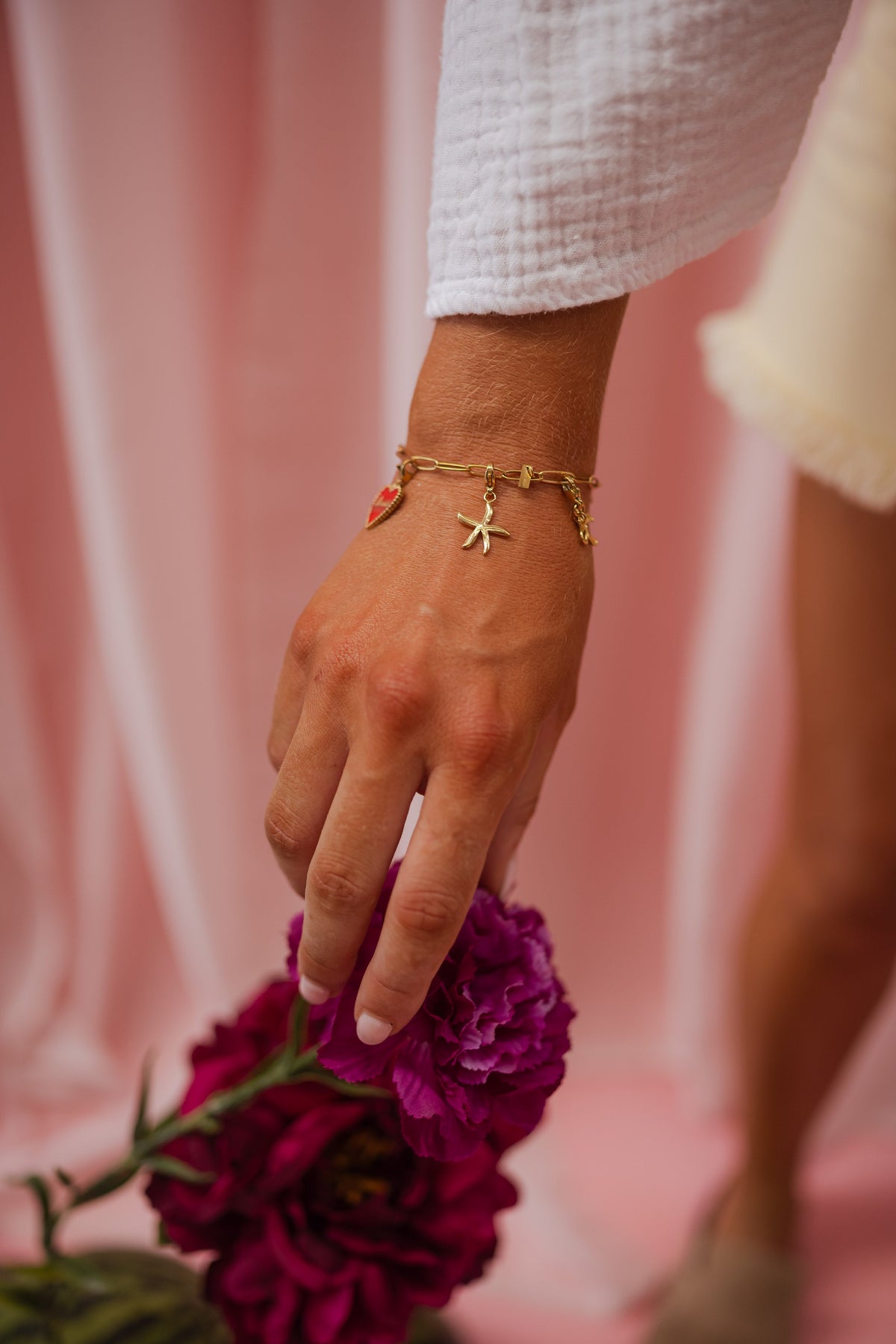Pendentif Fleur - doré et rose