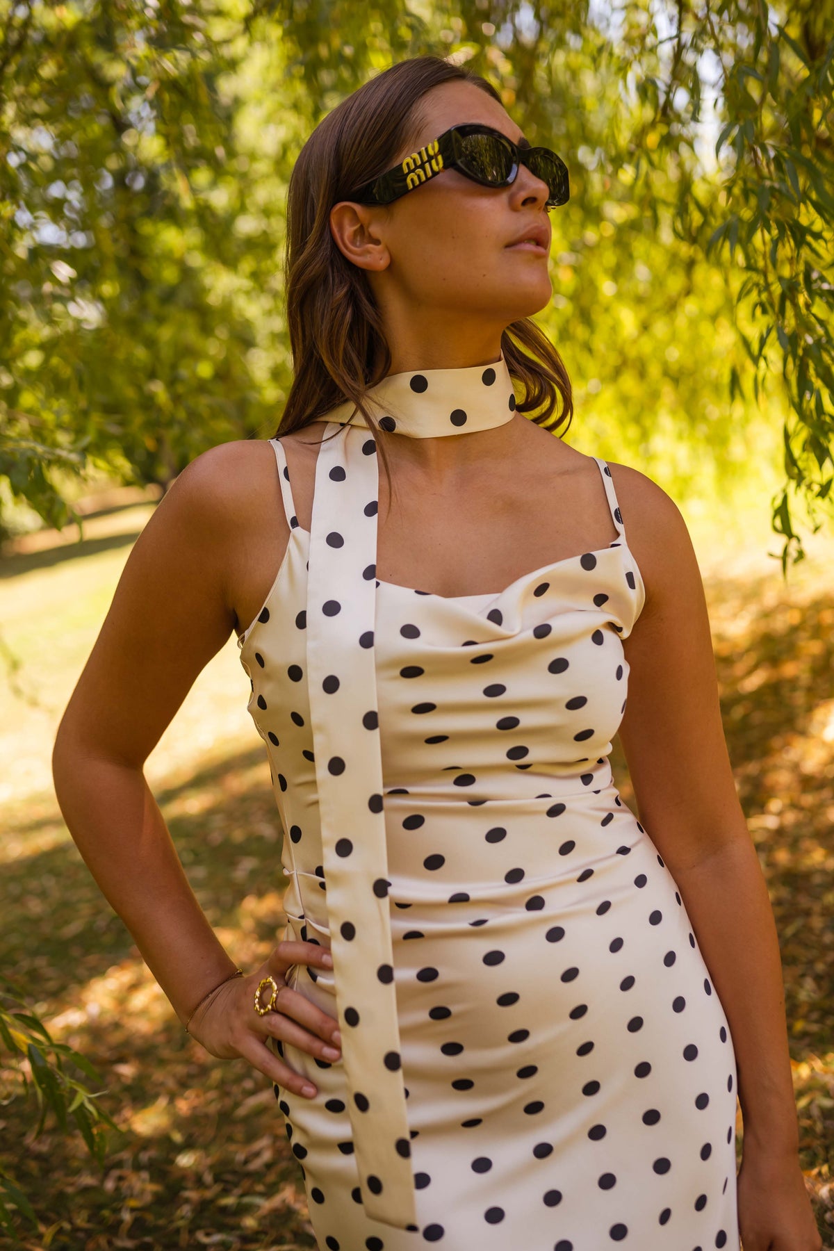 Robe Albane - écrue à pois noirs