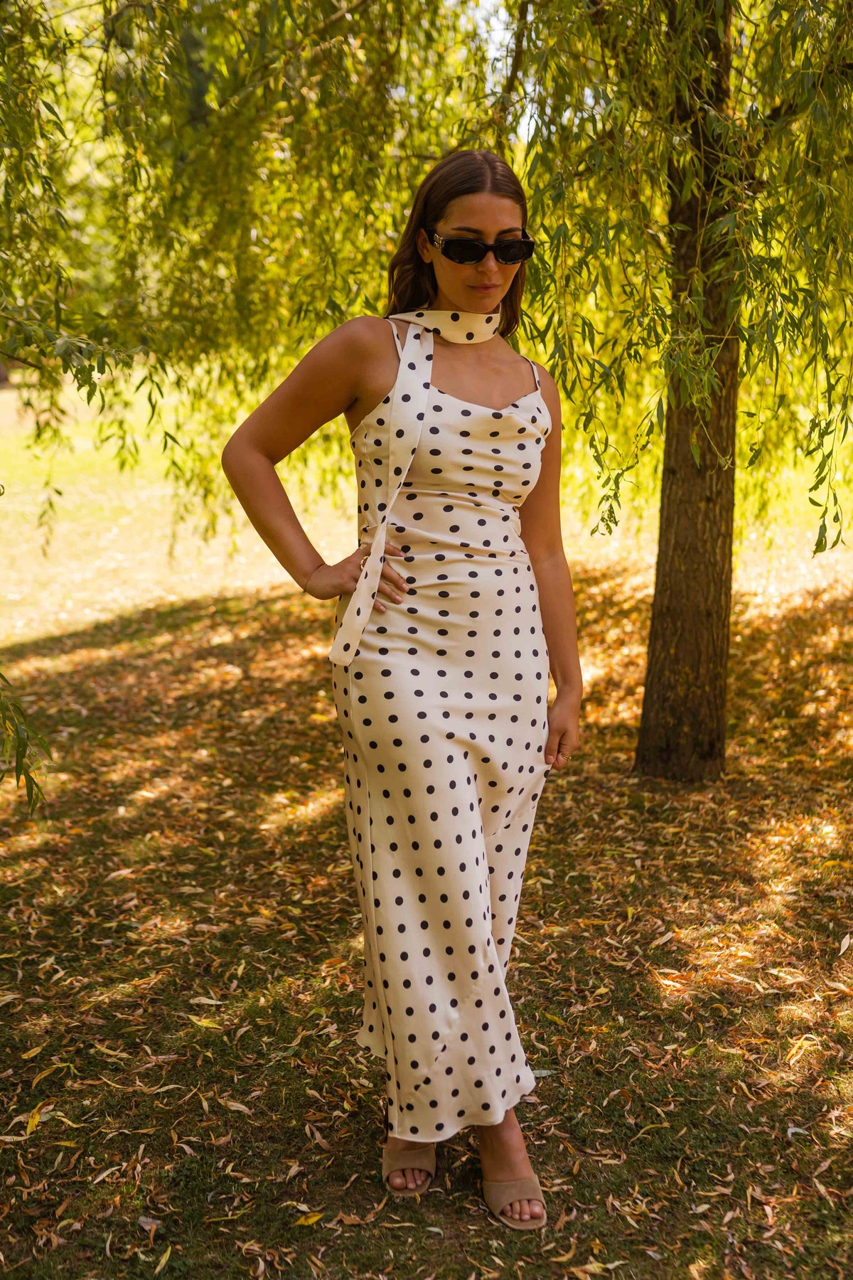 Robe Albane - écrue à pois noirs