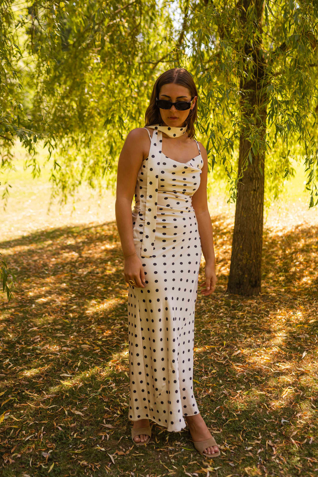 Robe Albane - écrue à pois noirs