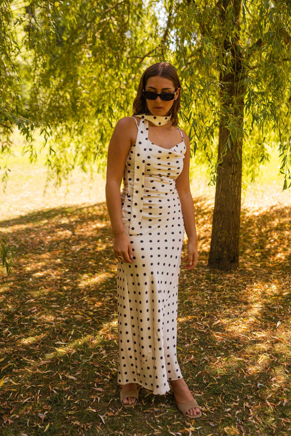 Robe Albane - écrue à pois noirs