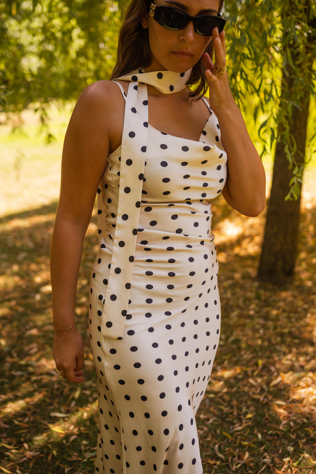 Robe Albane - écrue à pois noirs