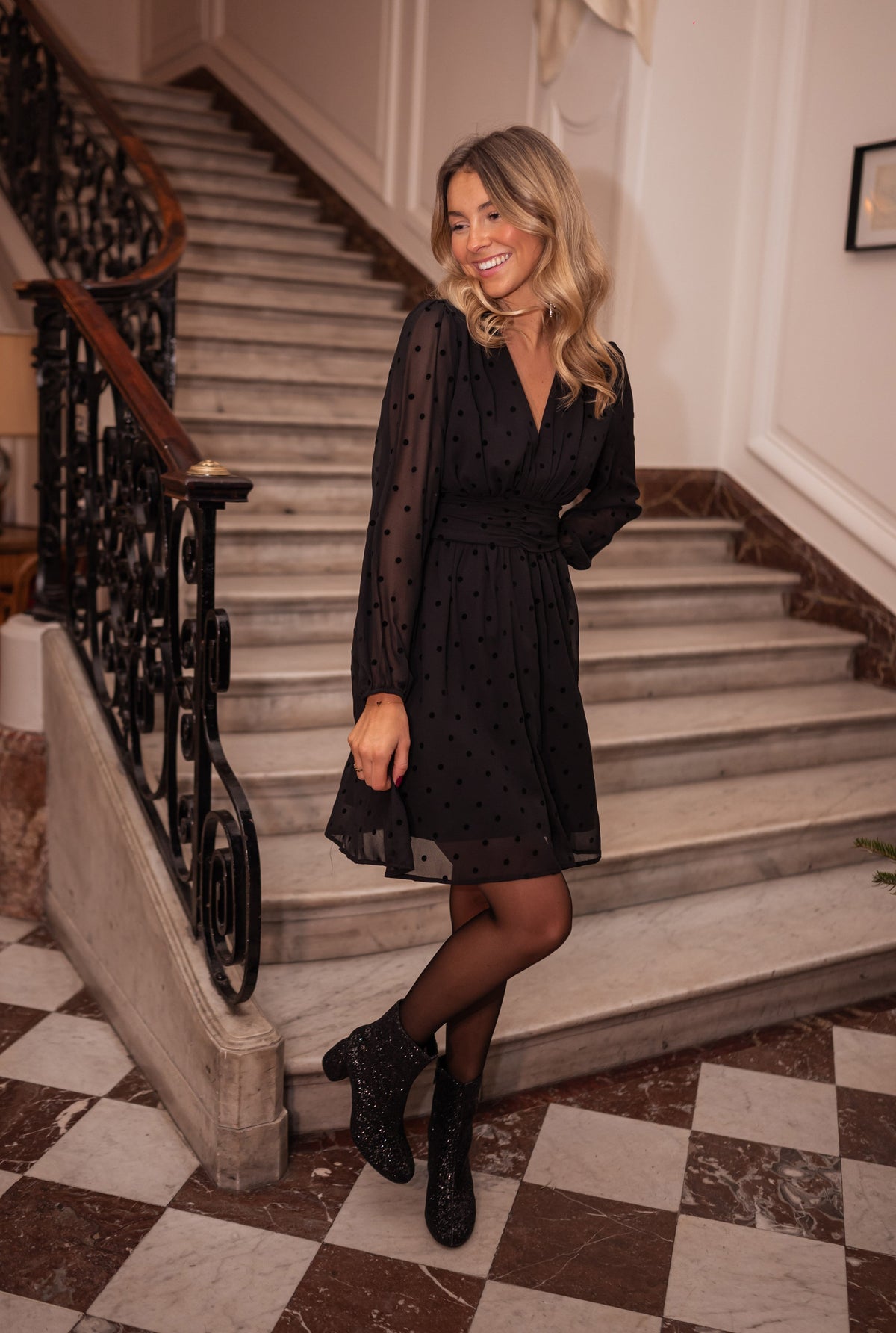 Robe Denise - noire à pois