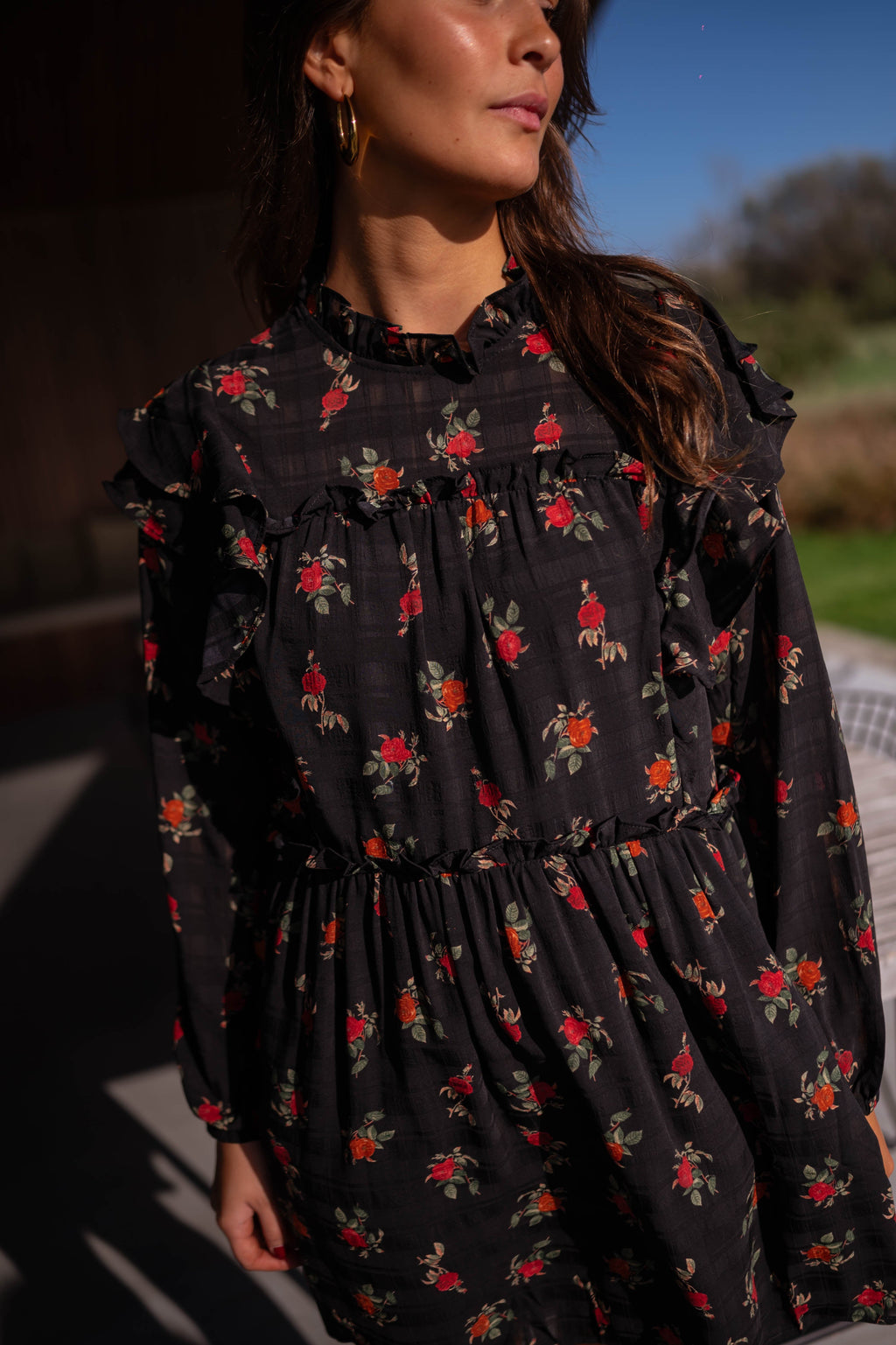 Robe Elane - noire à fleurs