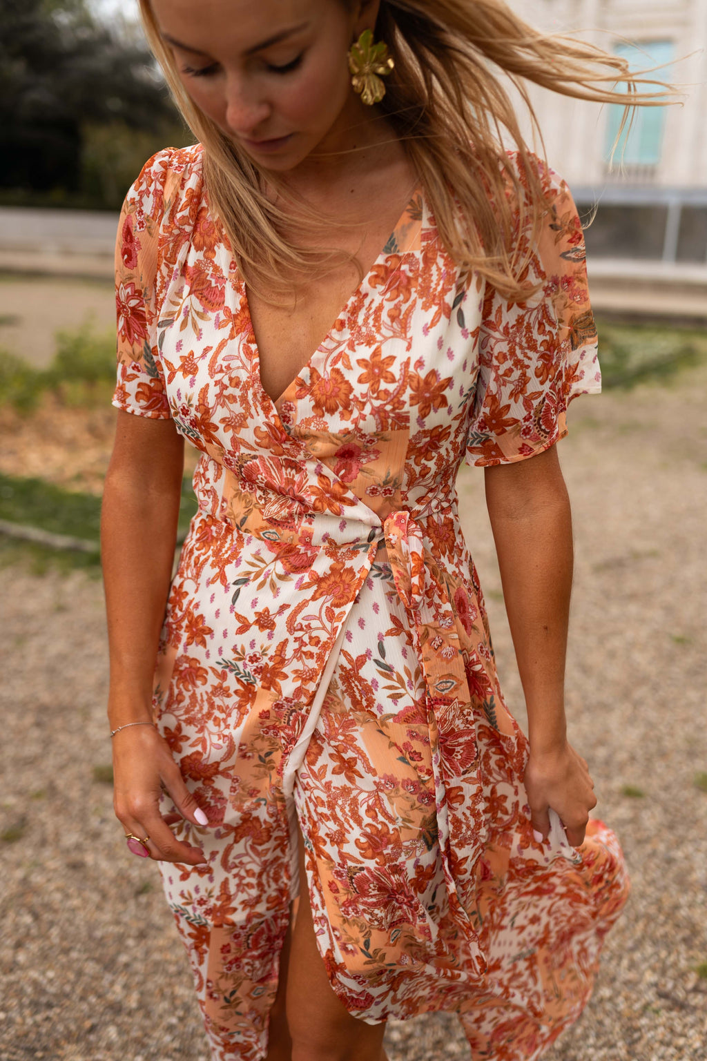 Robe Leidi - orange à fleurs