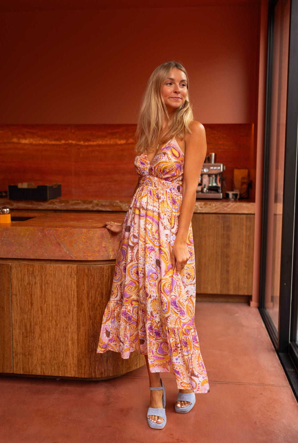 Robe Prima - mauve à motifs