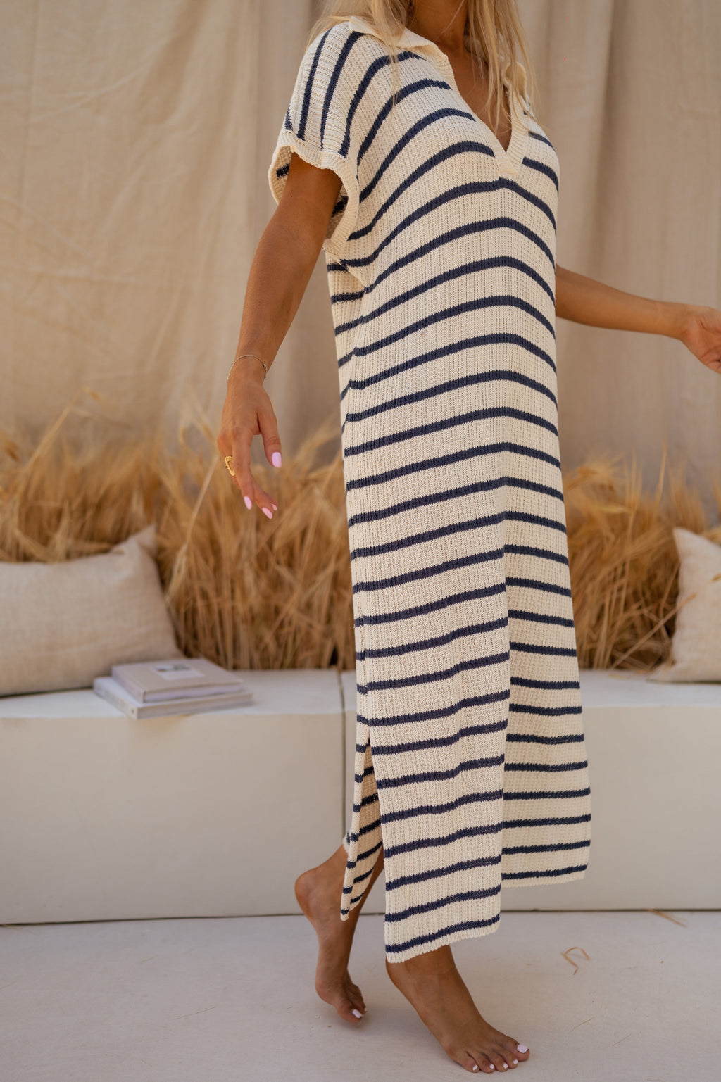 Robe Soam - à lignes bleues et écrues