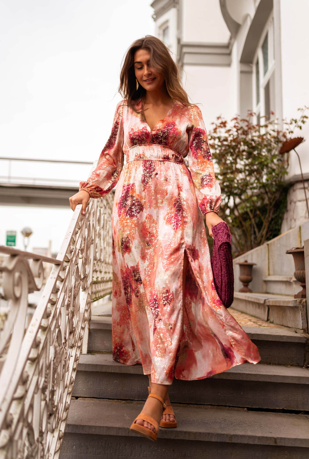 Robe longue Sylva - rose et orange