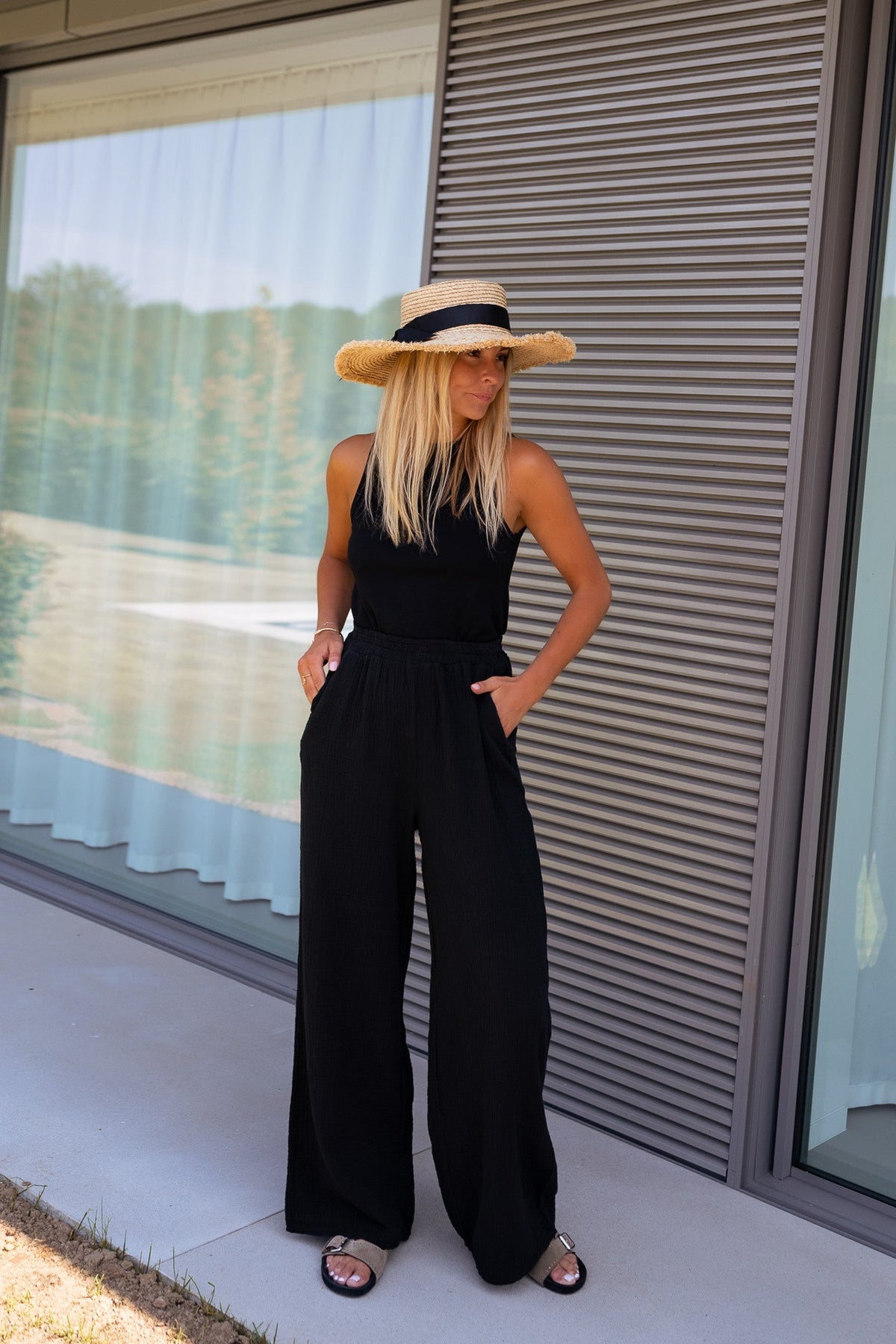 Pantalon Shiva - noir en gaze de coton