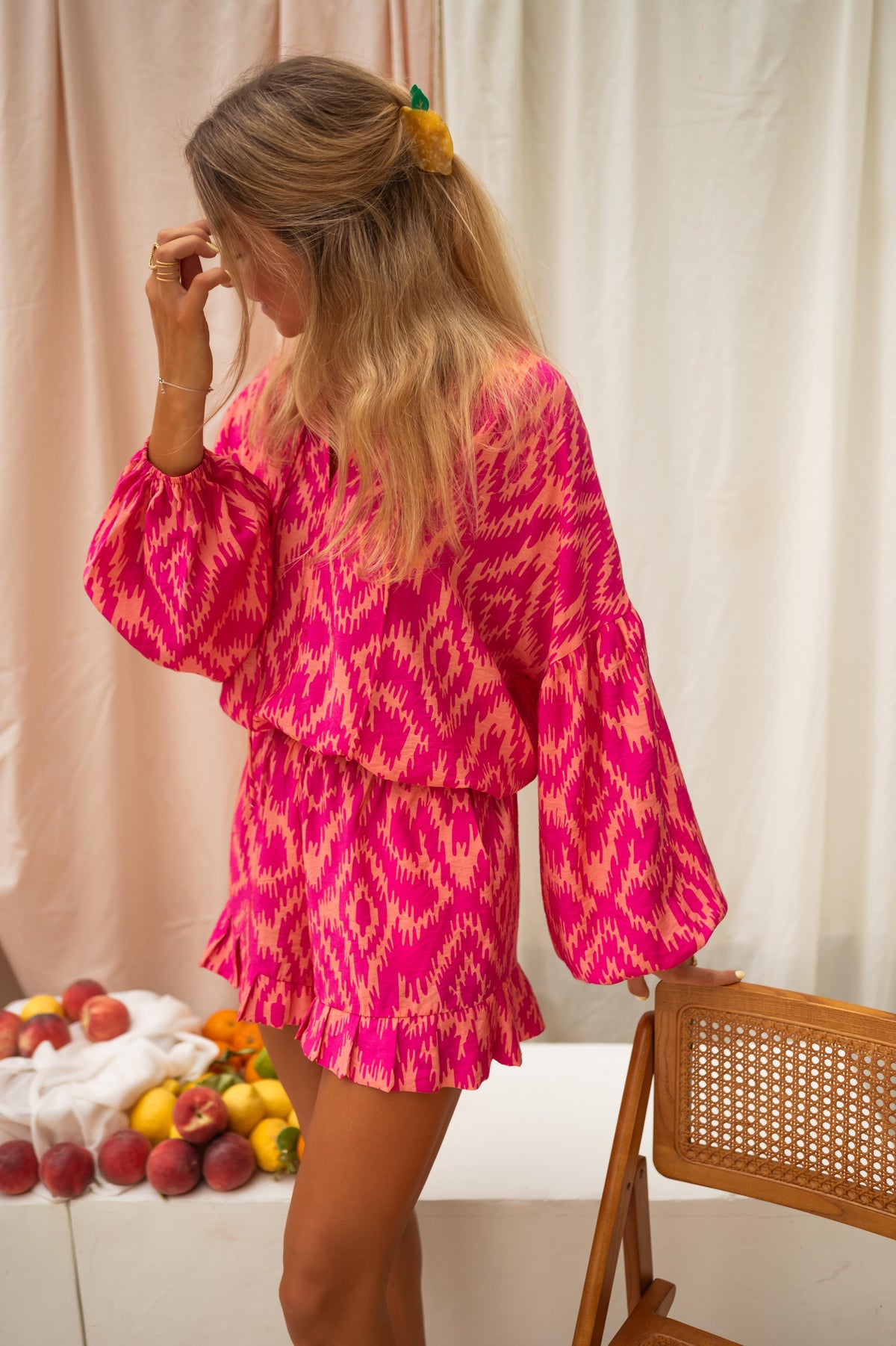 Short Denis - rose à motifs