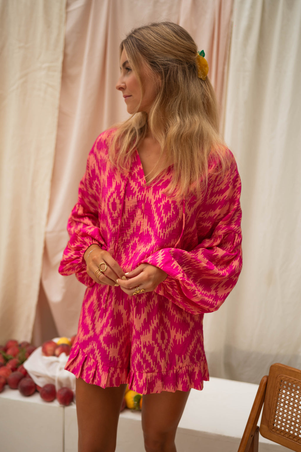 Short Denis - rose à motifs