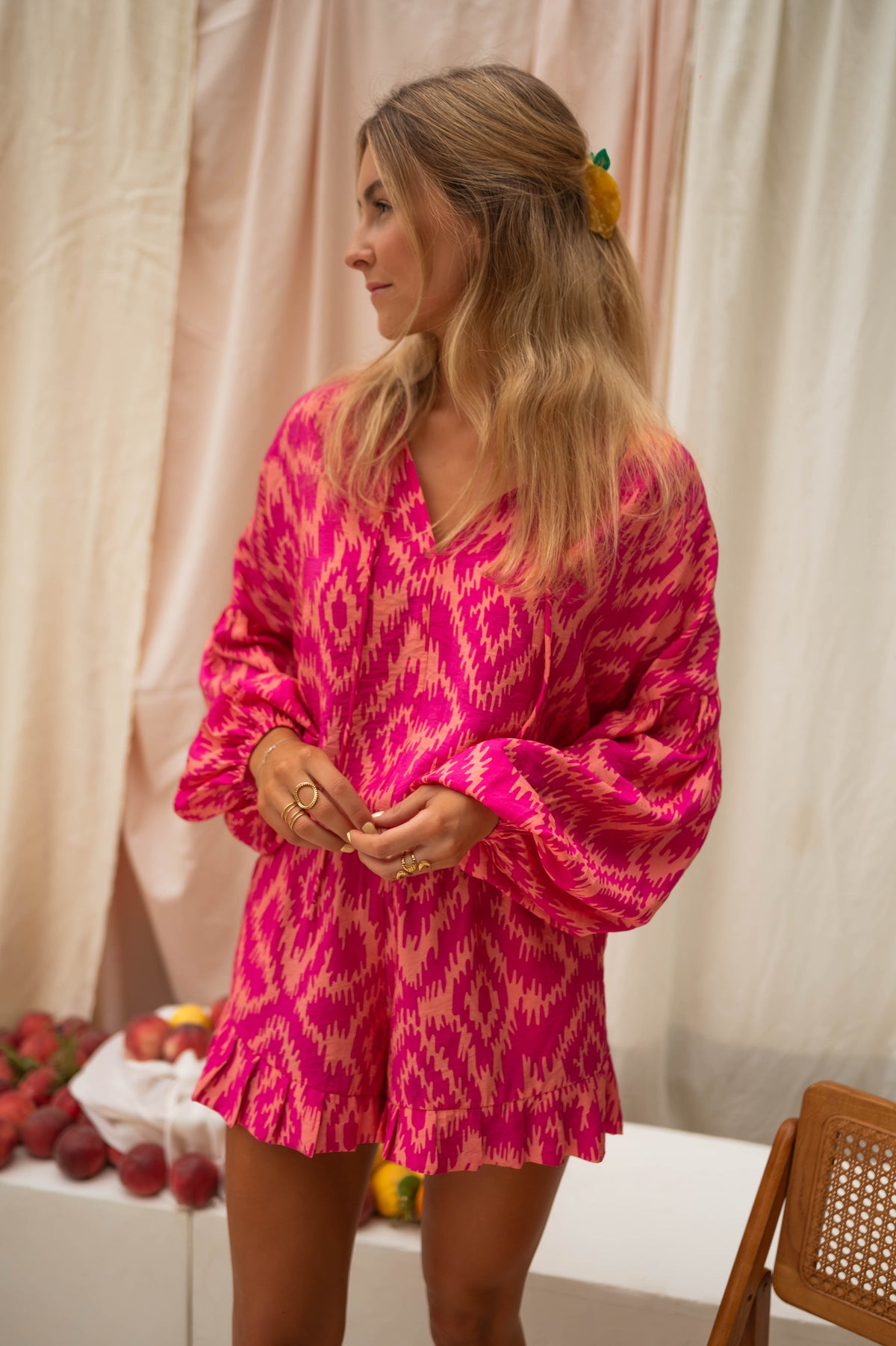 Short Denis - rose à motifs