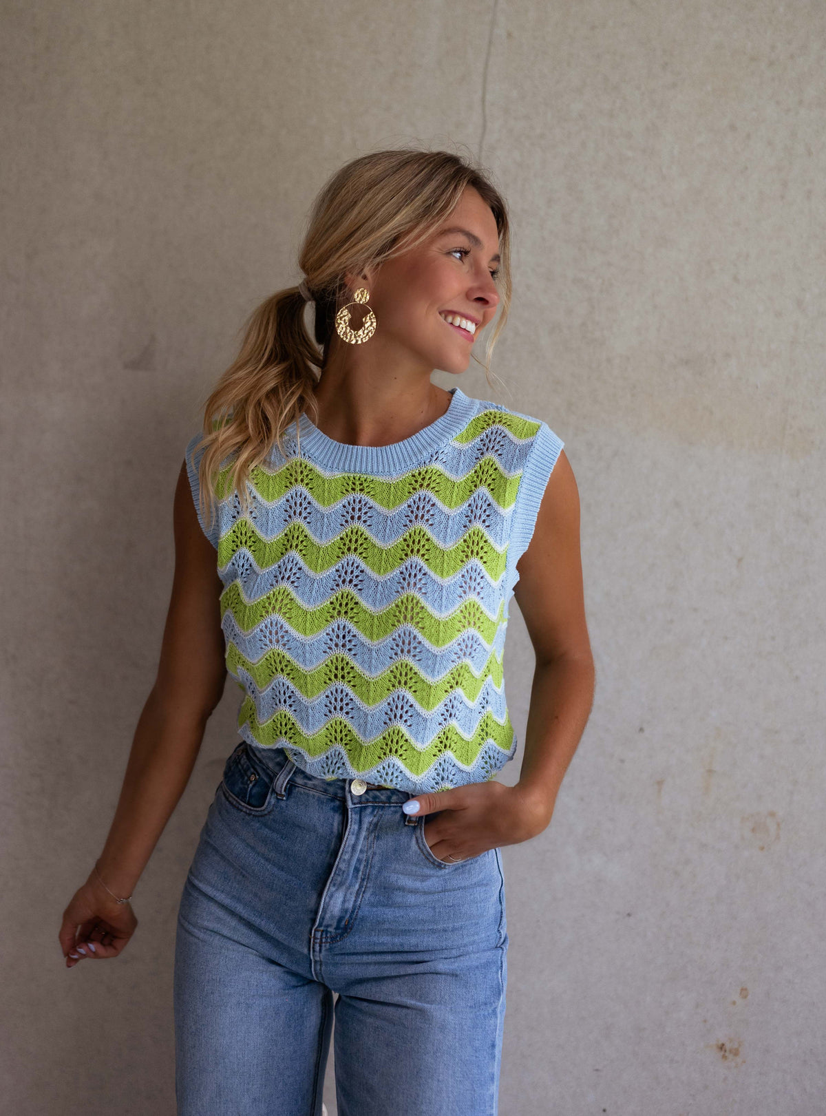 Top Stany en crochet - vert et bleu