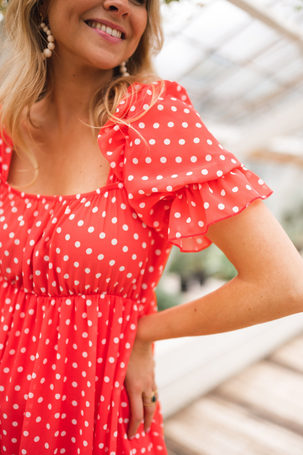 Robe Talou corail - à pois blanc