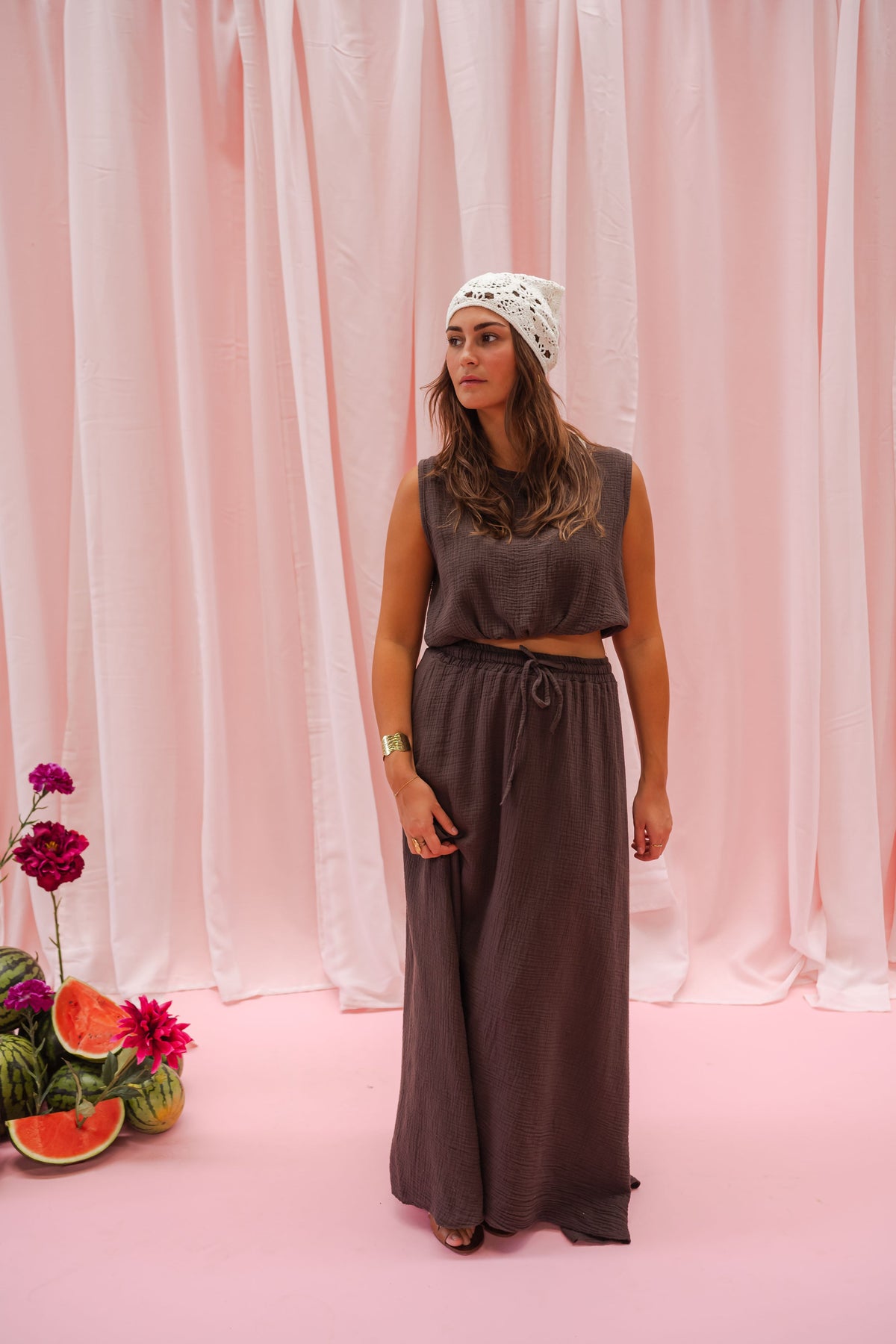 Top Salma - chocolat en gaze de coton