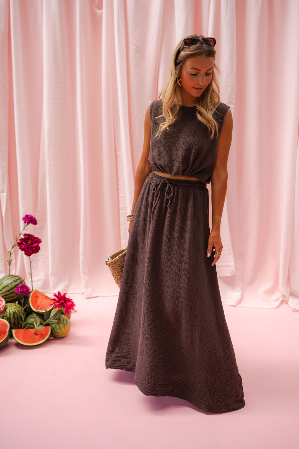 Top Salma - chocolat en gaze de coton