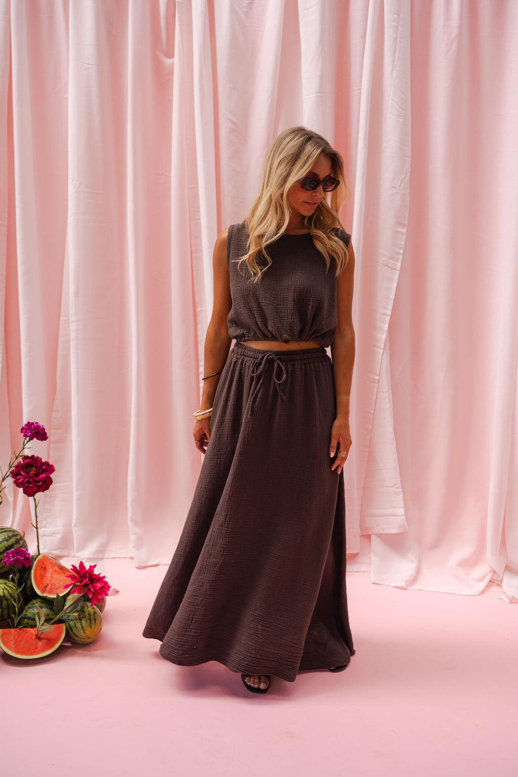 Top Salma - chocolat en gaze de coton